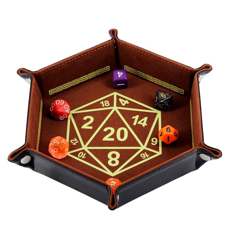 D&D Dice Tray PU Leather Hexagon Dice Holder Printed with Beholder Portable and Foldable Dice Rolling Mat - Madee's Boutique Madee's Boutique DS d & d d and d
