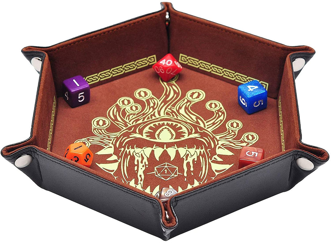 D&D Dice Tray PU Leather Hexagon Dice Holder Printed with Beholder Portable and Foldable Dice Rolling Mat - Madee's Boutique Madee's Boutique DS amazon com dice tray amazon dice rolling trayamazon dice trayDE09B