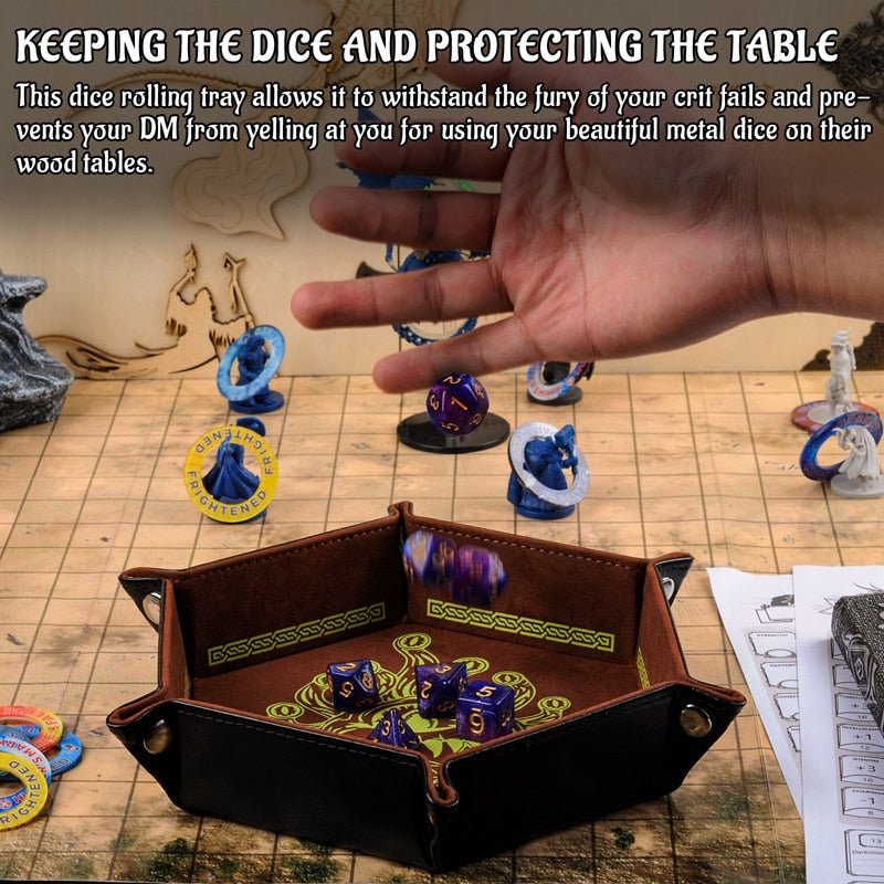 D&D Dice Tray PU Leather Hexagon Dice Holder Printed with Beholder Portable and Foldable Dice Rolling Mat - Madee's Boutique Madee's Boutique DS amazon com dice tray amazon dice rolling trayamazon dice trayDE09B