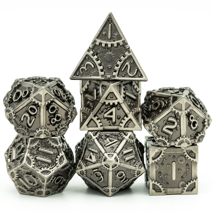 DnD 7pc Metal Dice Steampunk Style Polyhedral Dice Set for Dungeons and Dragons Role Playing Game Warhammer D6 D8 D10 D12 D20 Metal Gear Dice Set Rolling 20 Dungeons and Dragons Dice Collection - Madee's Boutique Madee's Boutique DS d & d d and d