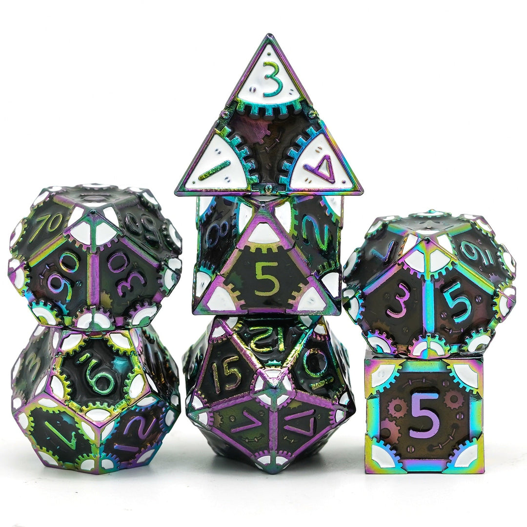 DnD 7pc Metal Dice Steampunk Style Polyhedral Dice Set for Dungeons and Dragons Role Playing Game Warhammer D6 D8 D10 D12 D20 Metal Gear Dice Set Rolling 20 Dungeons and Dragons Dice Collection - Madee's Boutique Madee's Boutique DS d & d d and d