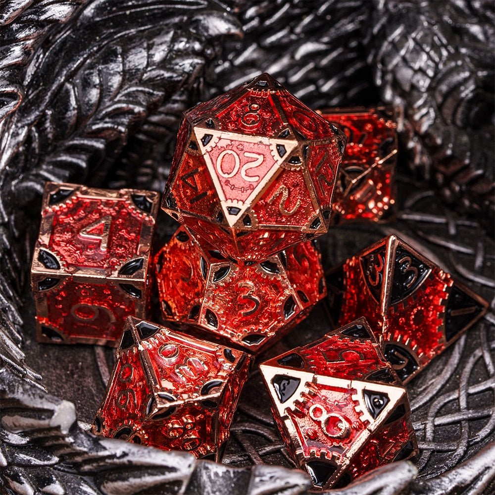 DnD 7pc Metal Dice Steampunk Style Polyhedral Dice Set for Dungeons and Dragons Role Playing Game Warhammer D6 D8 D10 D12 D20 Metal Gear Dice Set Rolling 20 Dungeons and Dragons Dice Collection - Madee's Boutique Madee's Boutique DS d & d d and d