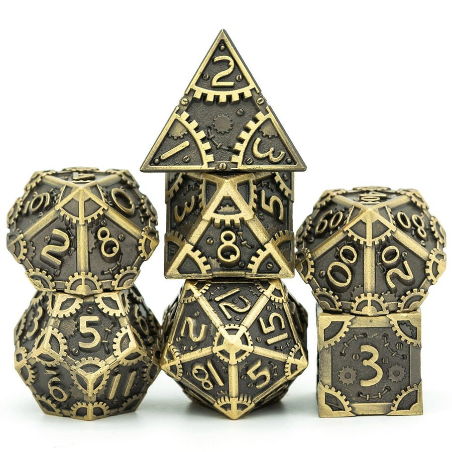 DnD 7pc Metal Dice Steampunk Style Polyhedral Dice Set for Dungeons and Dragons Role Playing Game Warhammer D6 D8 D10 D12 D20 Metal Gear Dice Set Rolling 20 Dungeons and Dragons Dice Collection - Madee's Boutique Madee's Boutique DS d & d d and d