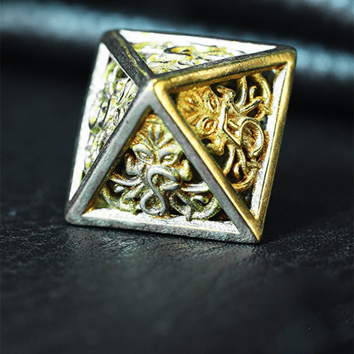 DnD Hollow Metal Brass High Detail Octopus 7pc Dice Set - Madee's Boutique Dice Accessories Madee's Boutique 10 sided dice 100 sided dice