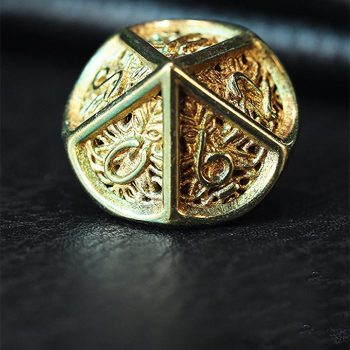 DnD Hollow Metal Brass High Detail Octopus 7pc Dice Set - Madee's Boutique Dice Accessories Madee's Boutique 10 sided dice 100 sided dice