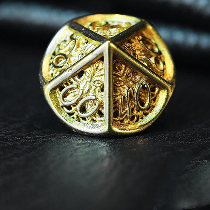 DnD Hollow Metal Brass High Detail Octopus 7pc Dice Set - Madee's Boutique Dice Accessories Madee's Boutique 10 sided dice 100 sided dice