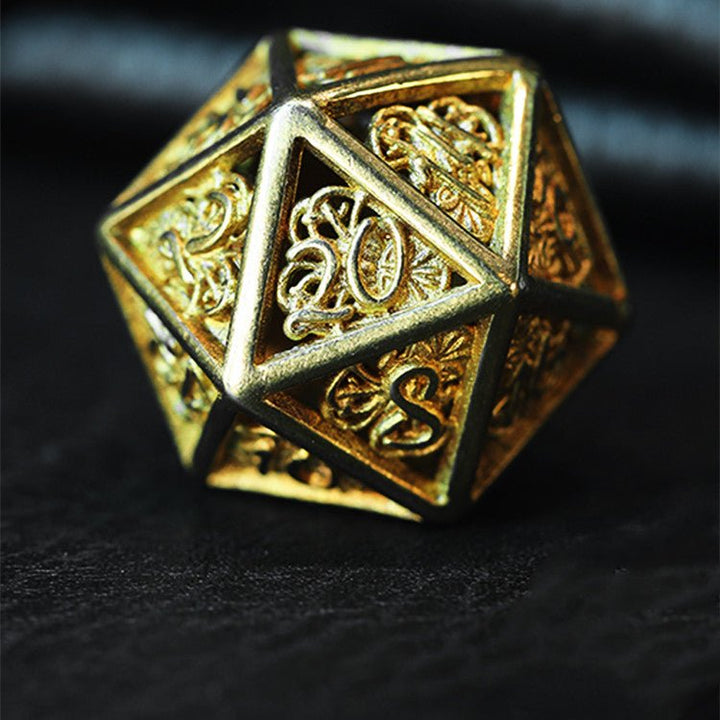 DnD Hollow Metal Brass High Detail Octopus 7pc Dice Set - Madee's Boutique Dice Accessories Madee's Boutique 10 sided dice 100 sided dice
