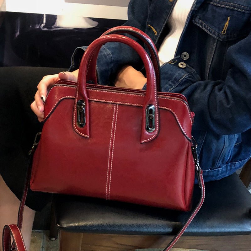 Large Two-layer Cowhide Leather Handbag Multiple Color Options - Madee's Boutique Handbag Madee's Boutique aesthetic gift bag anniversary gift ideas
