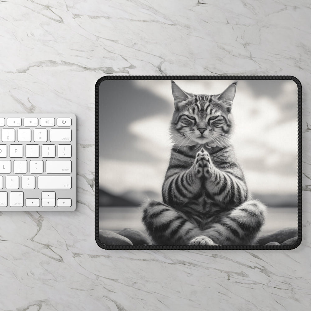 Meditating Cat Mouse Pad Black and White MADEE'S EXCLUSIVES - Madee's Boutique Home Decor Printify Accessories anniversary gift ideas