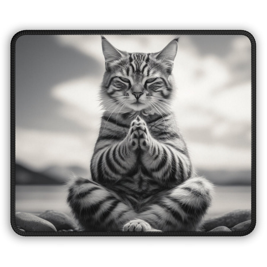 Meditating Cat Mouse Pad Black and White MADEE'S EXCLUSIVES - Madee's Boutique Home Decor Printify Accessories anniversary gift ideas