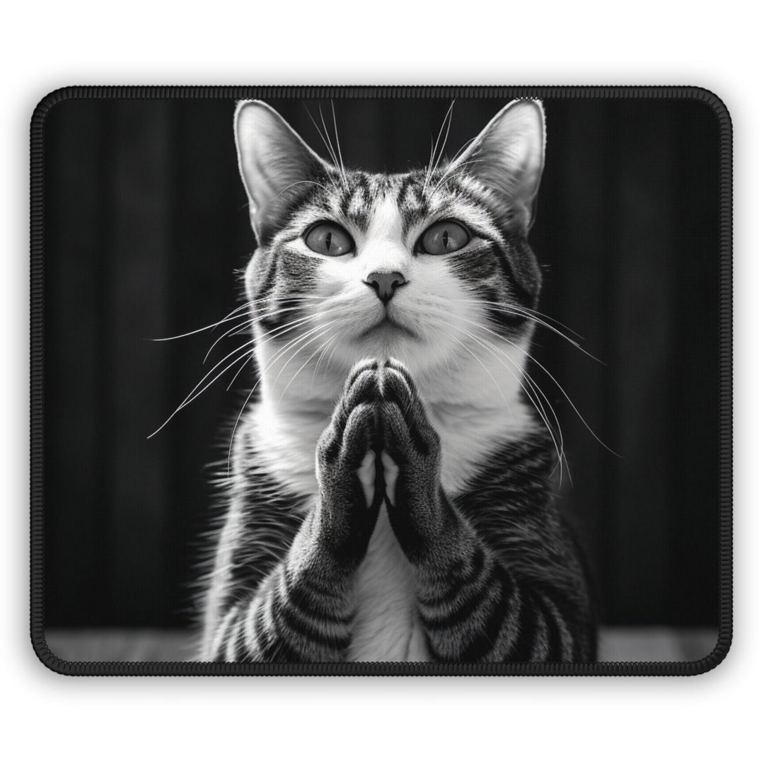 Praying Cat Mouse Pad Black and White - Madee's Boutique Home Decor Printify Accessories aesthetic gift