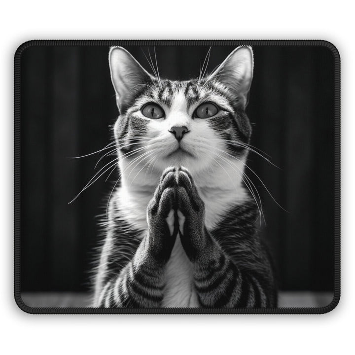Praying Cat Mouse Pad Black and White - Madee's Boutique Home Decor Printify Accessories aesthetic gift