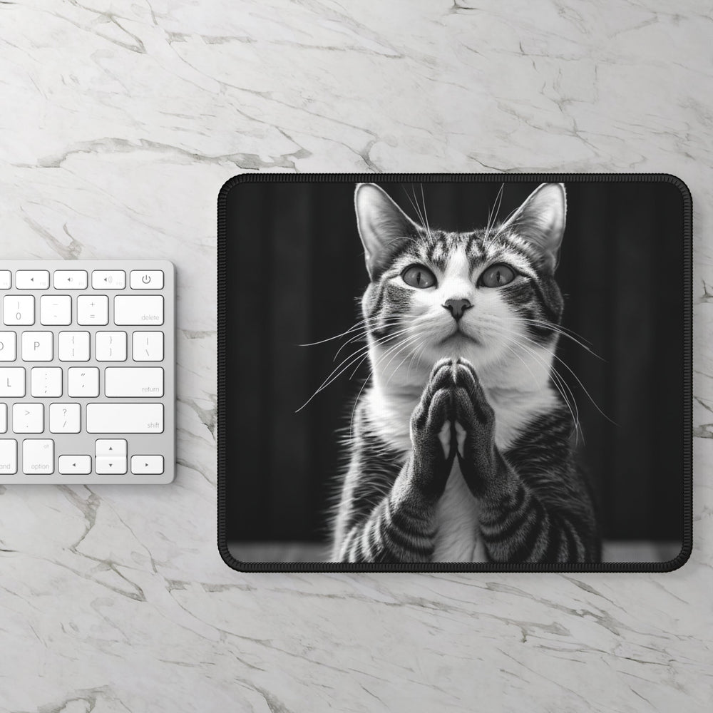 Praying Cat Mouse Pad Black and White - Madee's Boutique Home Decor Printify Accessories aesthetic gift