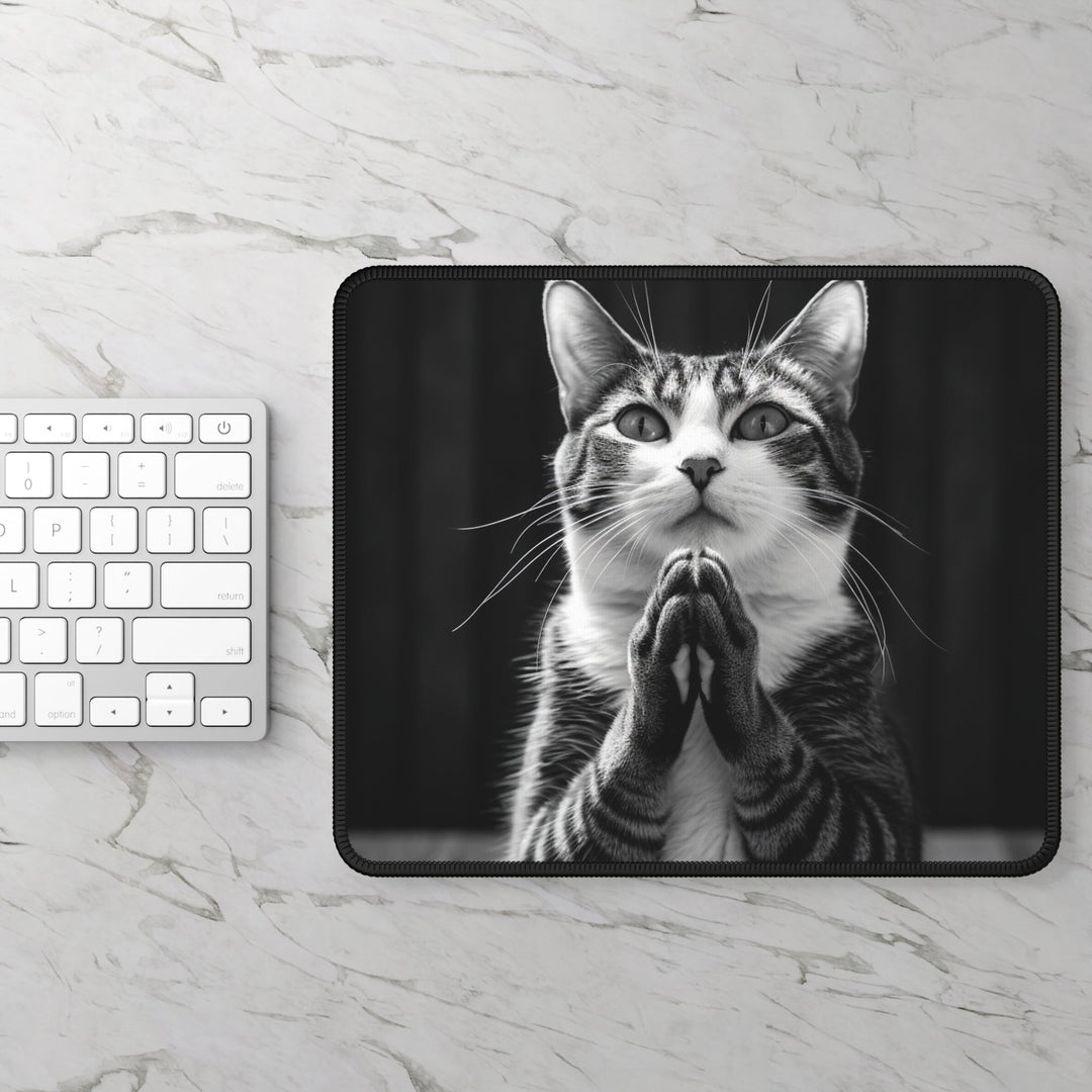 Praying Cat Mouse Pad Black and White - Madee's Boutique Home Decor Printify Accessories aesthetic gift