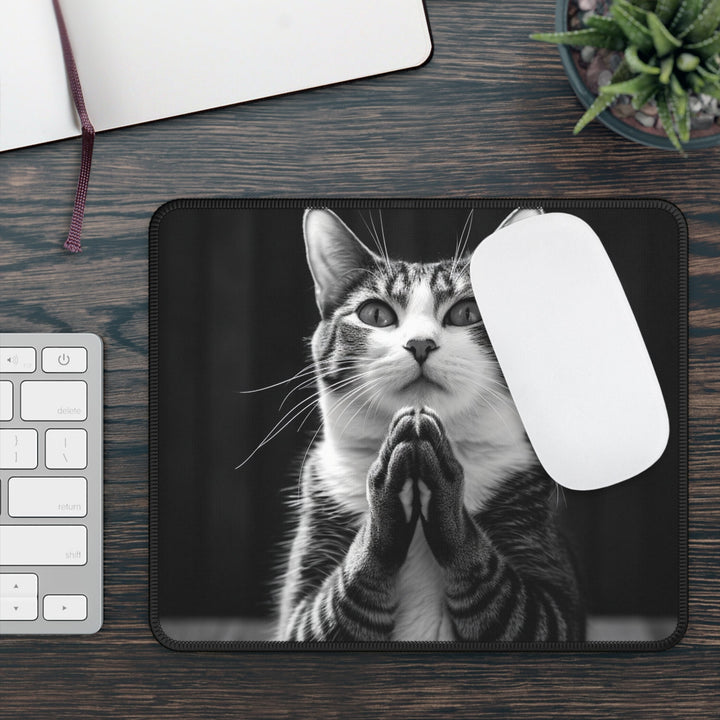 Praying Cat Mouse Pad Black and White - Madee's Boutique Home Decor Printify Accessories aesthetic gift