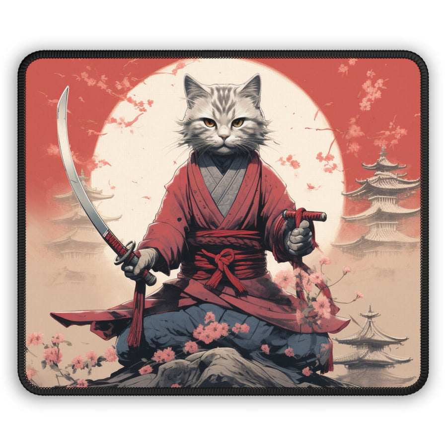Serious Samourai Cat Gaming Mouse Pad MADEE'S EXCLUSIVES - Madee's Boutique Home Decor Printify Accessories animal lovers gift