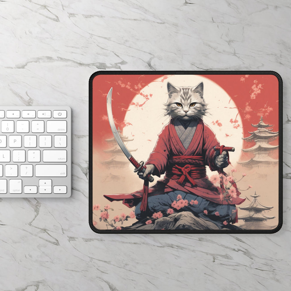 Serious Samourai Cat Gaming Mouse Pad MADEE'S EXCLUSIVES - Madee's Boutique Home Decor Printify Accessories animal lovers gift